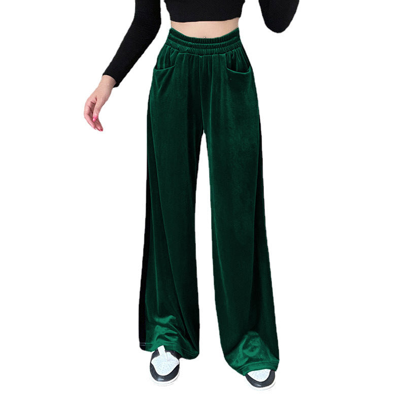 Women Elegant Wide-Leg Pants made of Velvet with Elastic Waist Ivyshape