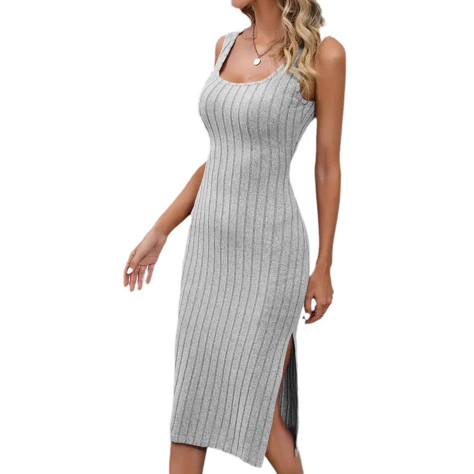 Women's ribbed knit midi dress with side slit Ivyshape