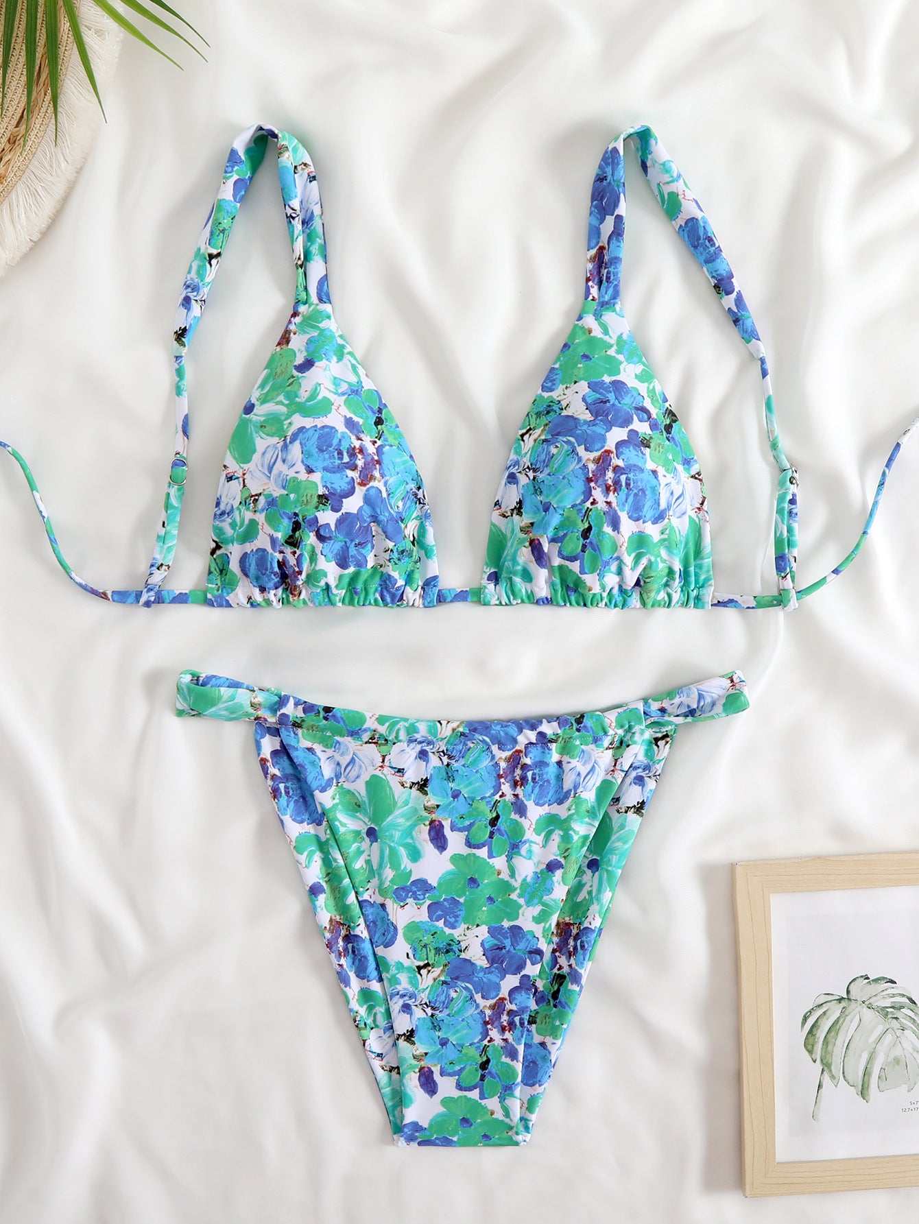 Women's triangle bikini with exotic animal print and adjustable tie straps Ivyshape