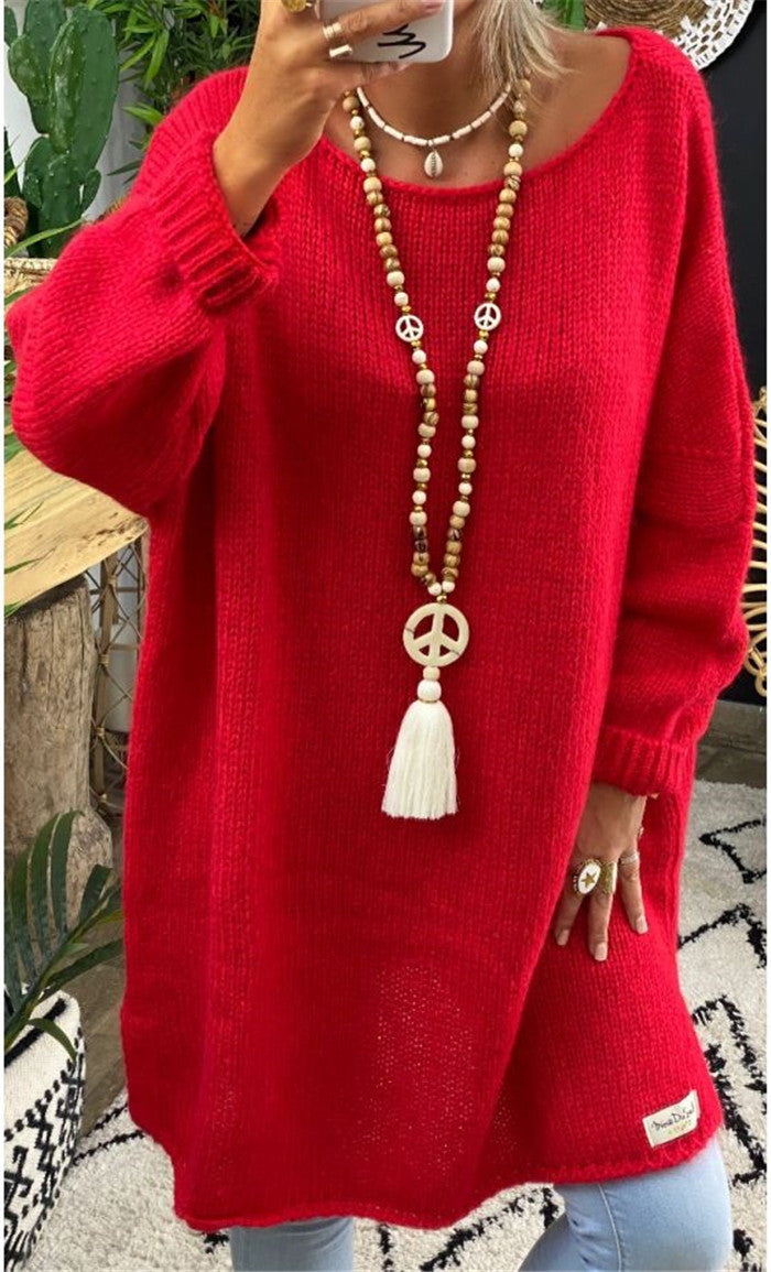 Women's casual long sleeve knitted sweater in oversized style with side slits Ivyshape