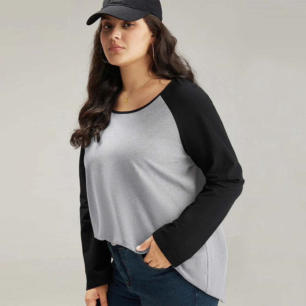 Women's casual raglan shirt with round neck and contrasting sleeves Ivyshape