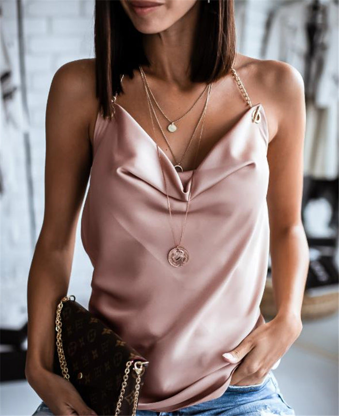 Women Elegant Top with Deep V-Neck and Chain Details Ivyshape