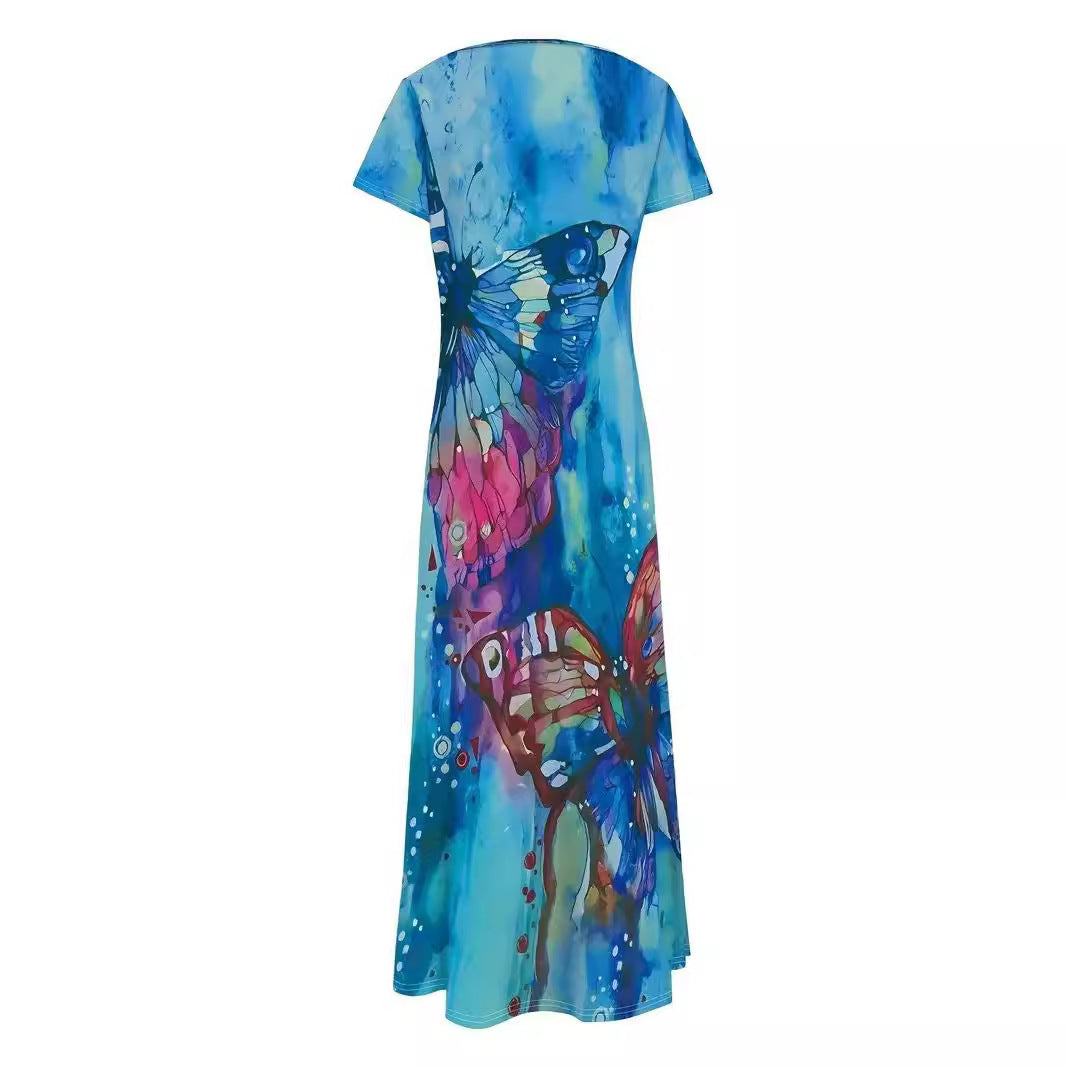 Women's maxi dress with tropical butterfly print and flowing cut Ivyshape