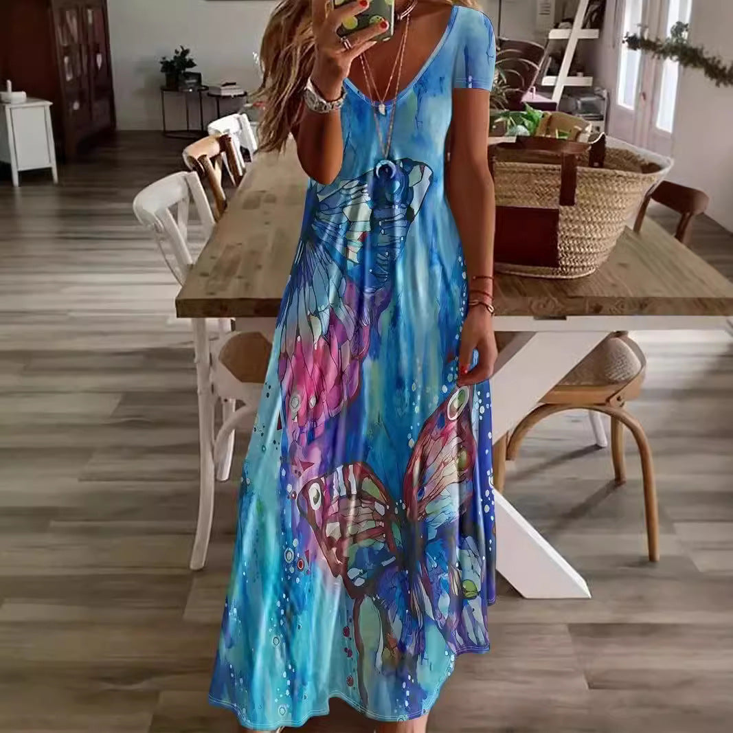 Women's maxi dress with tropical butterfly print and flowing cut Ivyshape