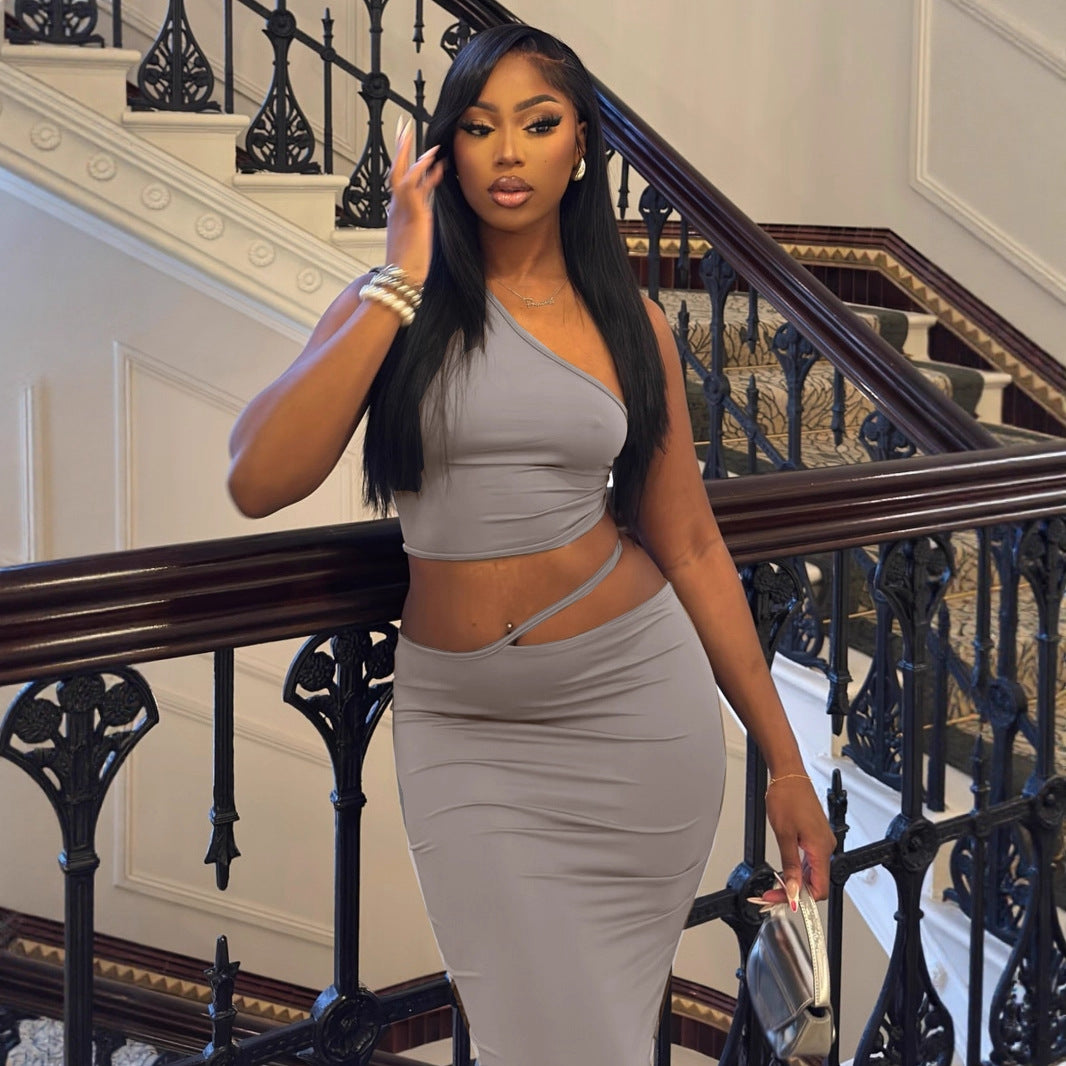 Women Elegant Wrap Dress with Asymmetrical Top and Flowing Cut Ivyshape