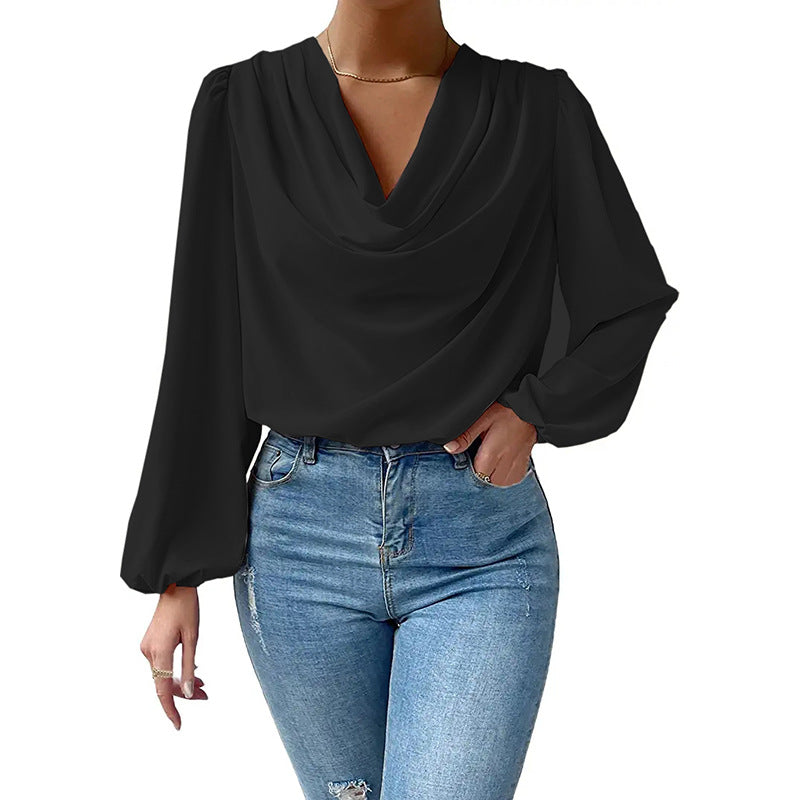 Ivyshape | Draped V-Neck Chiffon Top