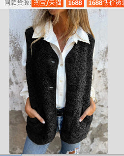 Ivyshape | Cozy Lamb Velvet Button Vest Jacket