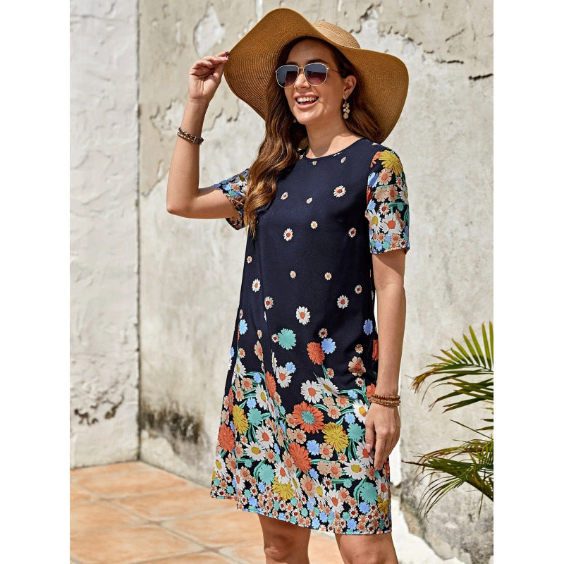 Women's Floral Maxi Dress with Casual Cut and Short Sleeves Ivyshape