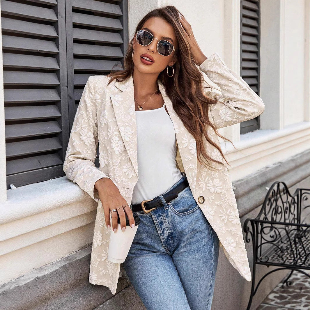 Women Fashionable Blazer with Floral Details Ivyshape