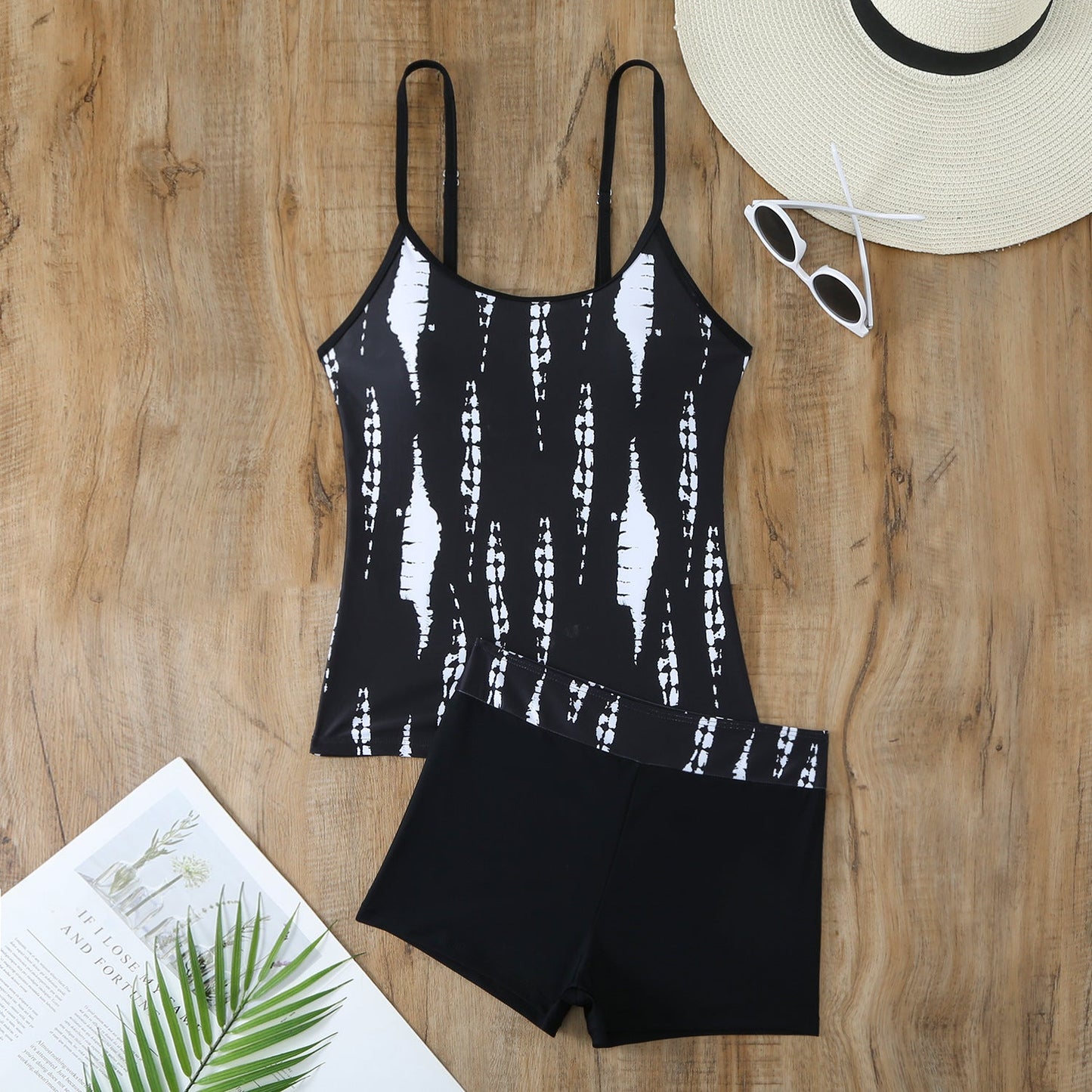 Ladies' Sporty Tankini Set with Fashionable Pattern and High-Waisted Shorts Ivyshape