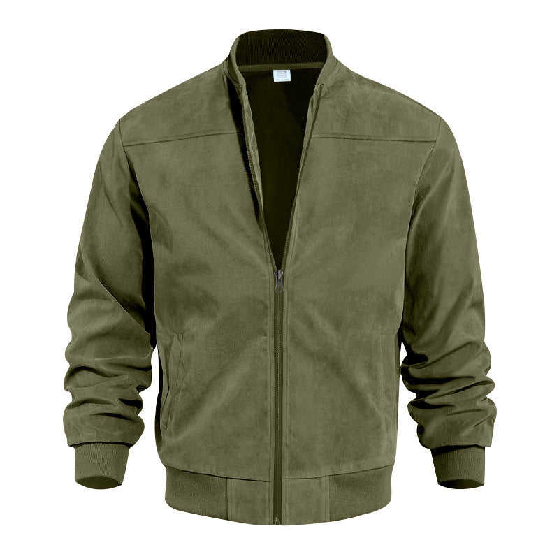 Men's suede bomber jacket with trendy stand-up collar and practical pockets Ivyshape