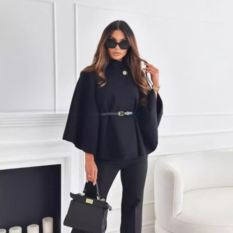 Women stylish cape blouse with adjustable belt Ivyshape