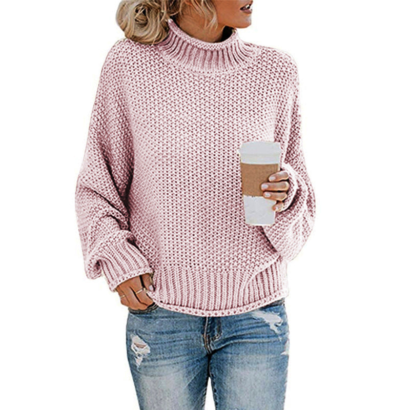 Women's chunky knit sweater with high turtleneck and casual cut Ivyshape