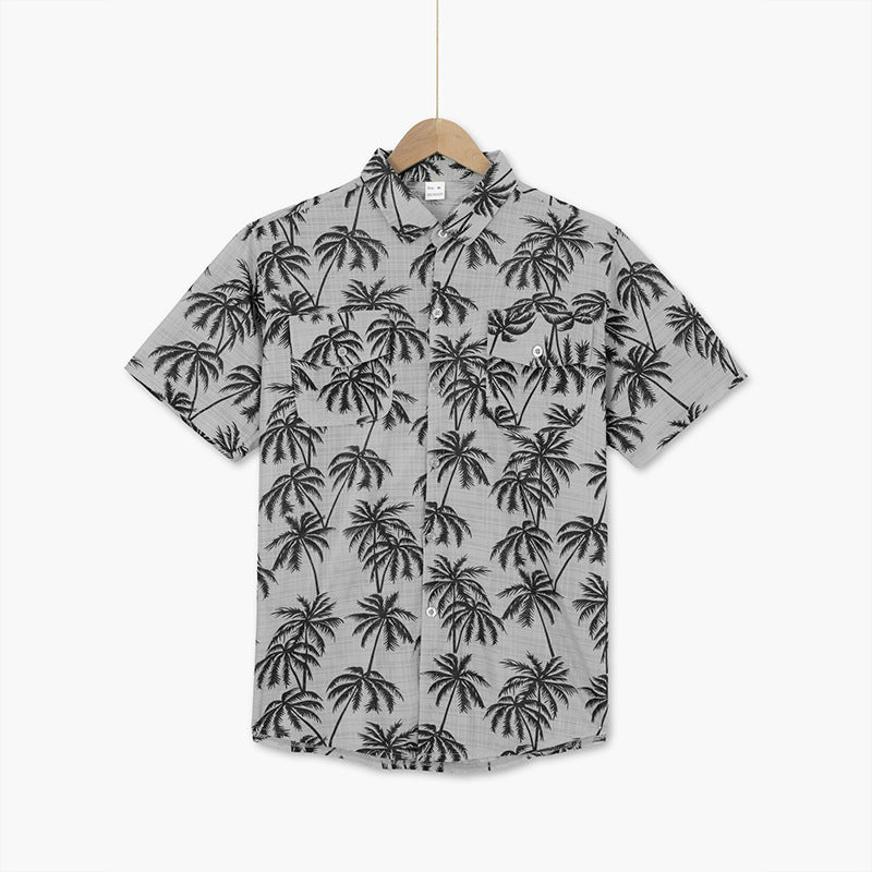 Men's short sleeve shirt with tropical palm pattern and breathable structure Ivyshape