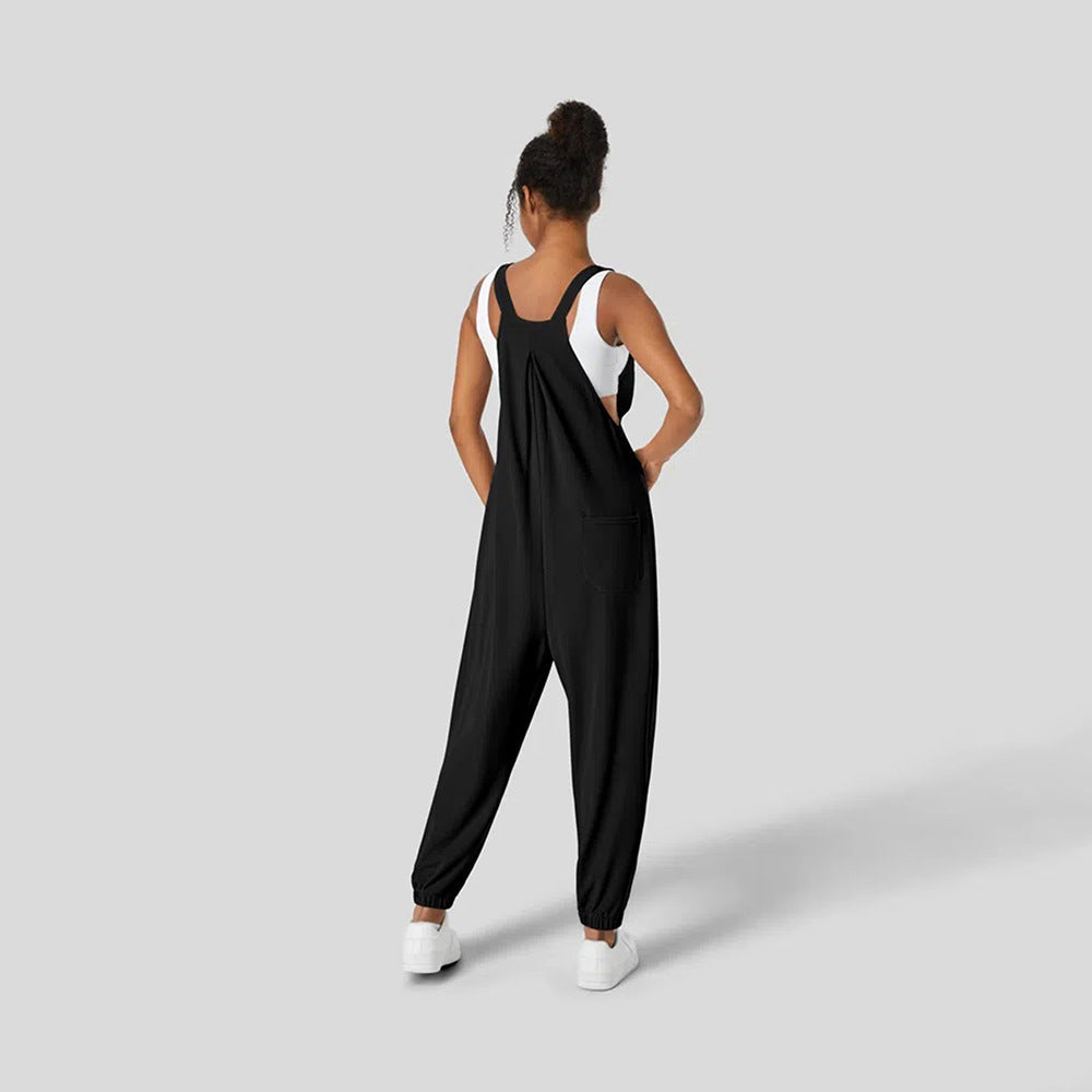 IvyShape | Pleated Slimming Cuffed Jumpsuit with Straps