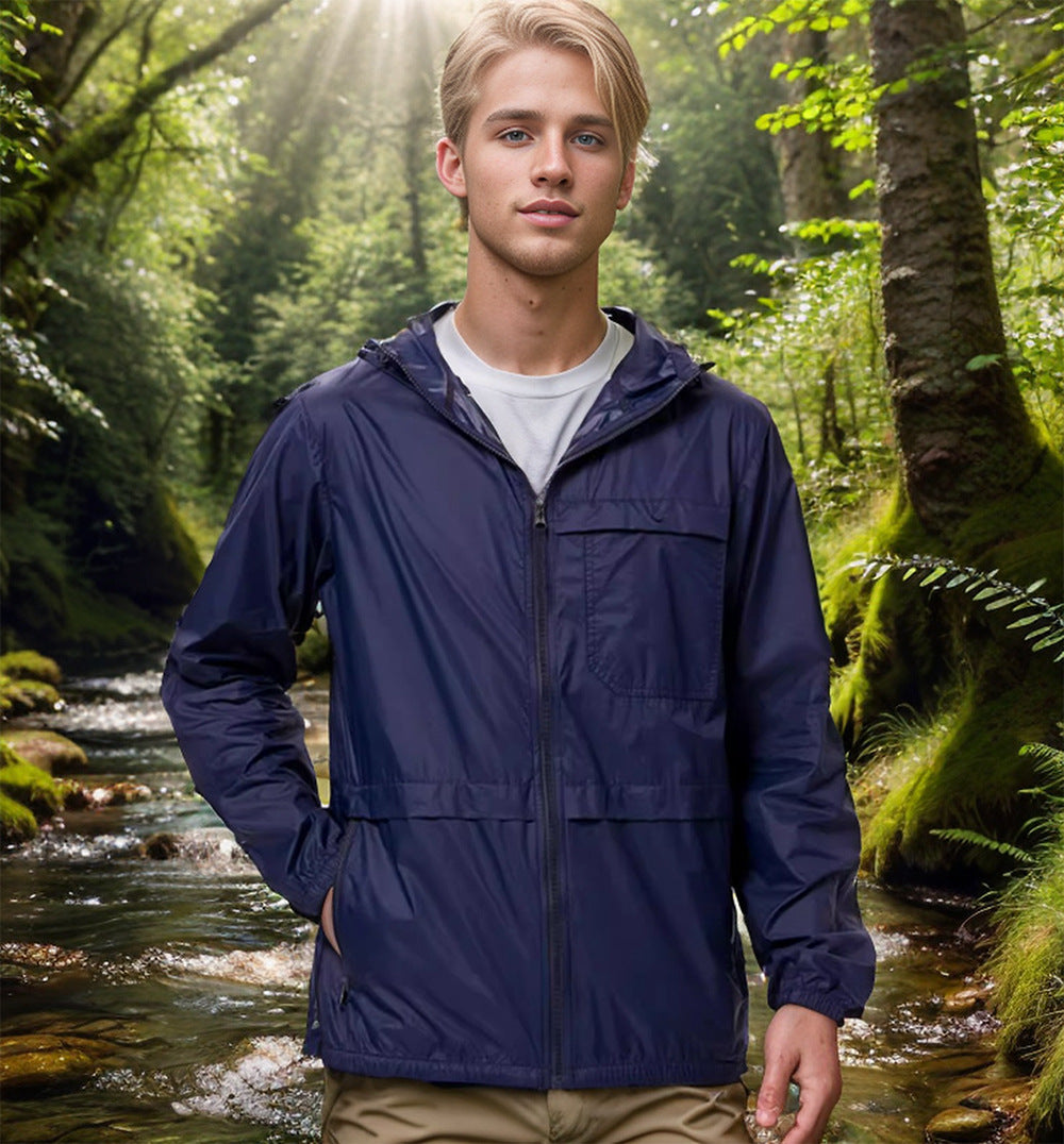 Men's lightweight outdoor jacket with practical pockets and adjustable hood collar Ivyshape