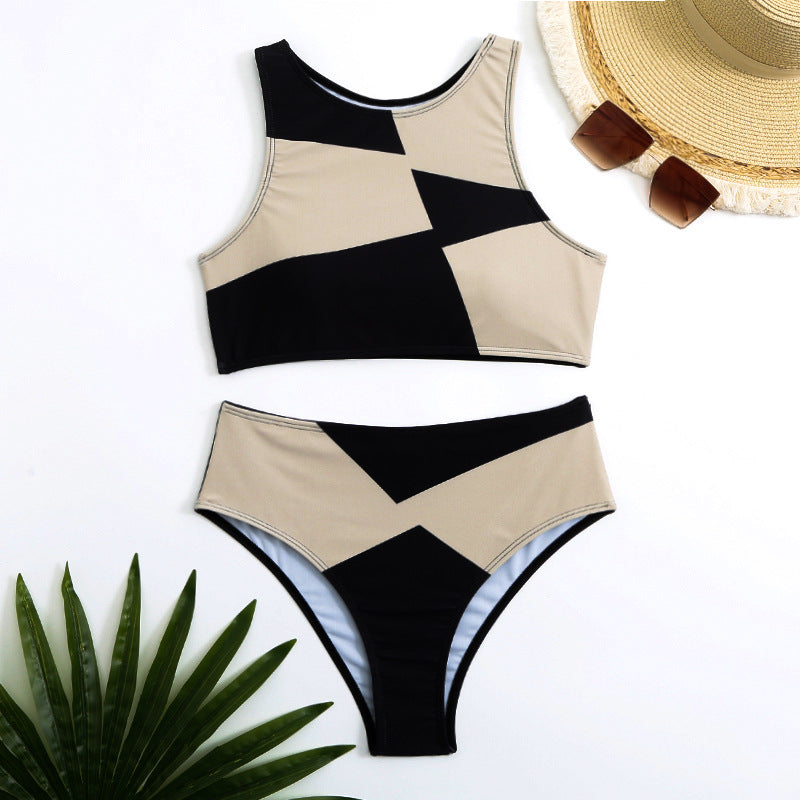 Ladies sporty bikini with geometric design and high waist Ivyshape