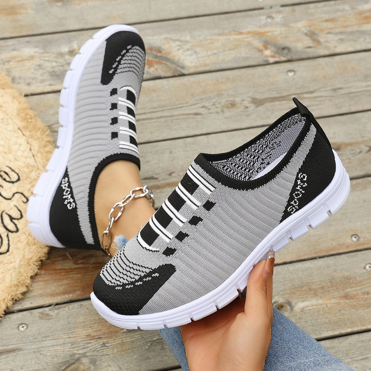 Women's sneakers in fashionable textile design with breathable knit structure Ivyshape