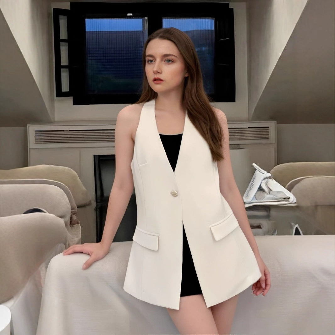 Women's elegant blazer vest without sleeves Ivyshape
