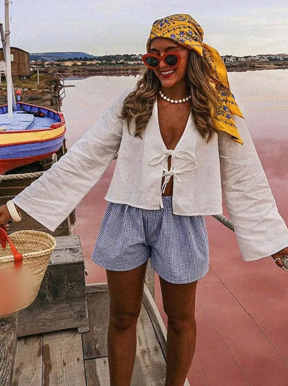 Women's airy linen jacket with drawstring Ivyshape