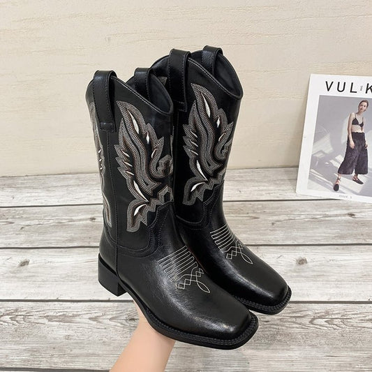 Women's Cowboy Boots with Detailed Embroidery Ivyshape