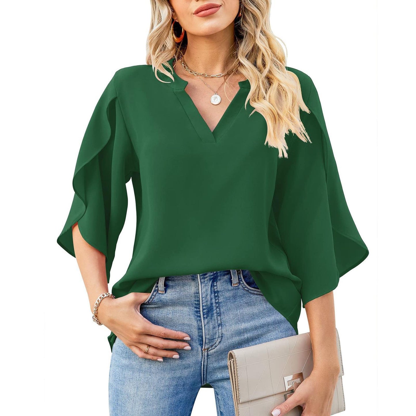 Ivyshape | Petal Sleeve Chiffon Shirt