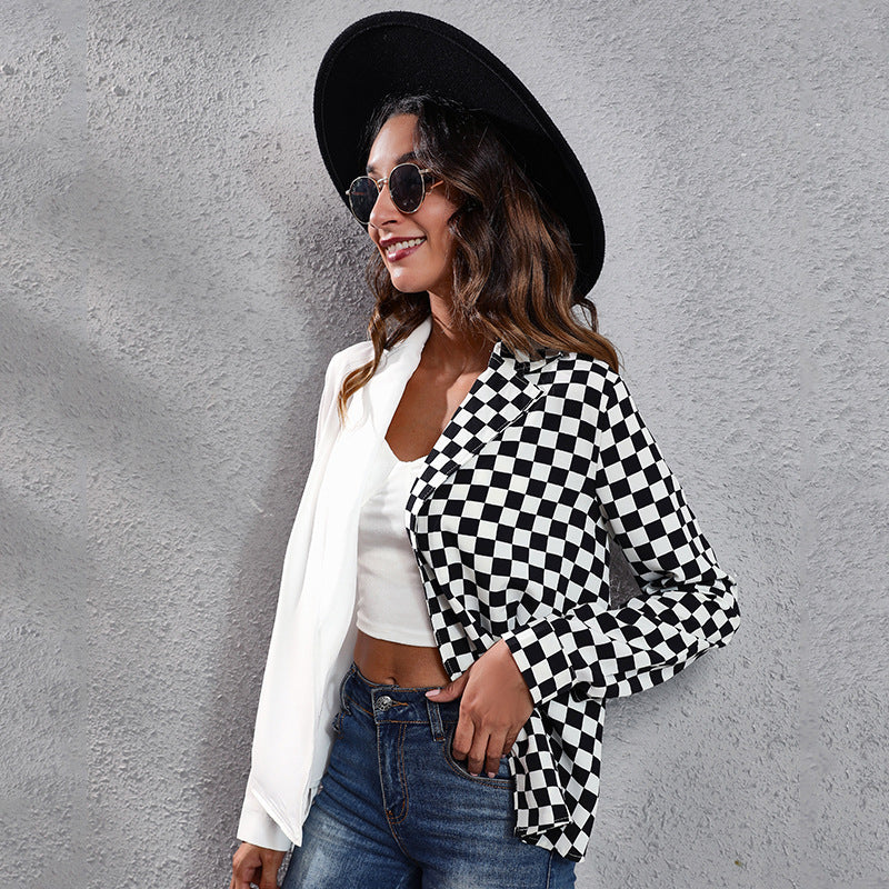 Women's blazer with an asymmetrical check pattern and elegant cut Ivyshape