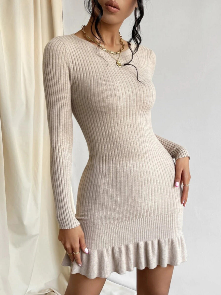 IvyShape | Fitted Round Neck Knitted Midi Dress