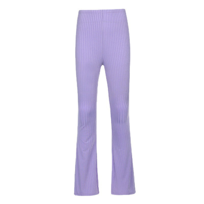Women's fitted flared pants with extravagant rib details and high waist Ivyshape