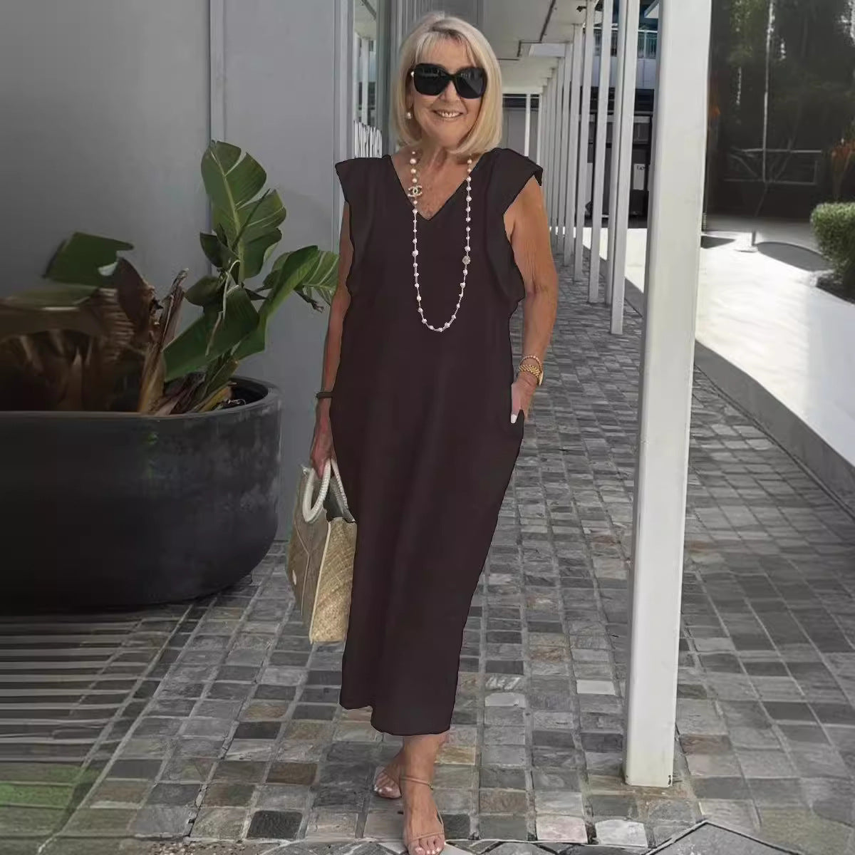 Boho-style maxi dress for women with ruffled hems Ivyshape