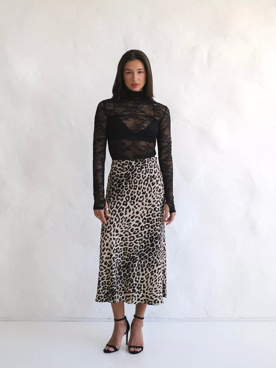 Ivyshape | Leopard Print Maxi Skirt with High Waist