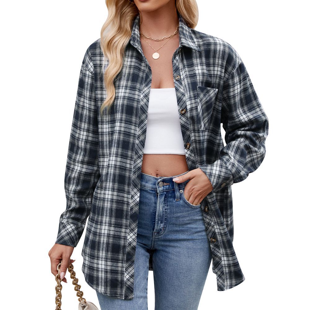 Casual fashion loose plaid shirt female Ivyshape
