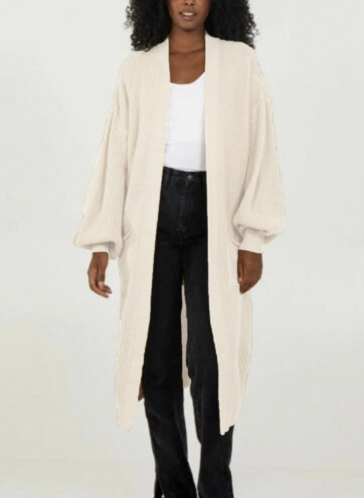 Ladies long cardigan with a casual oversized fit and voluminous sleeves Ivyshape