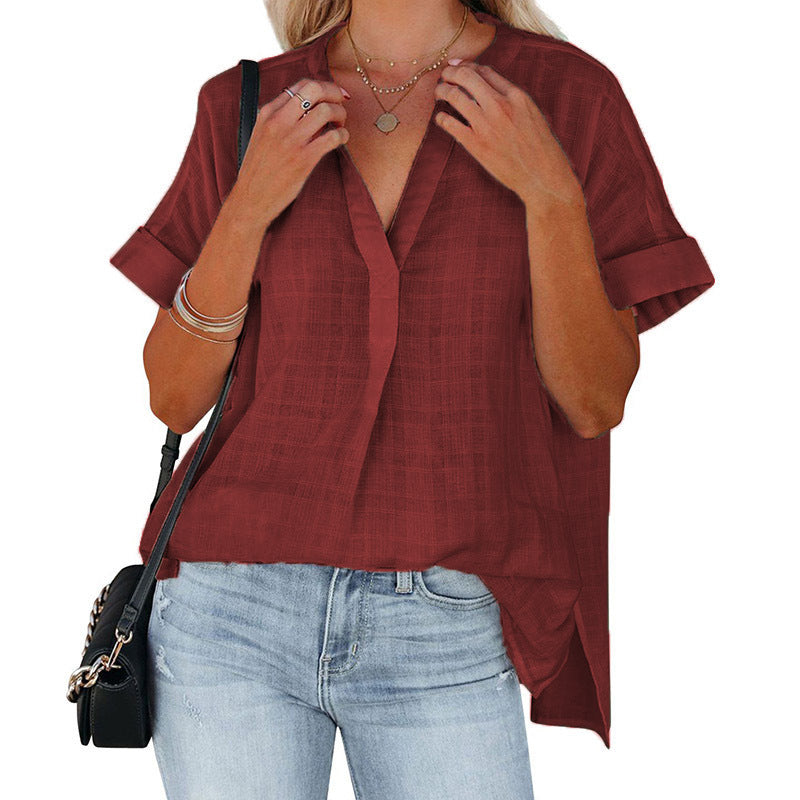 Ladies Relaxed Fit Linen Blend Short Sleeve Top Ivyshape