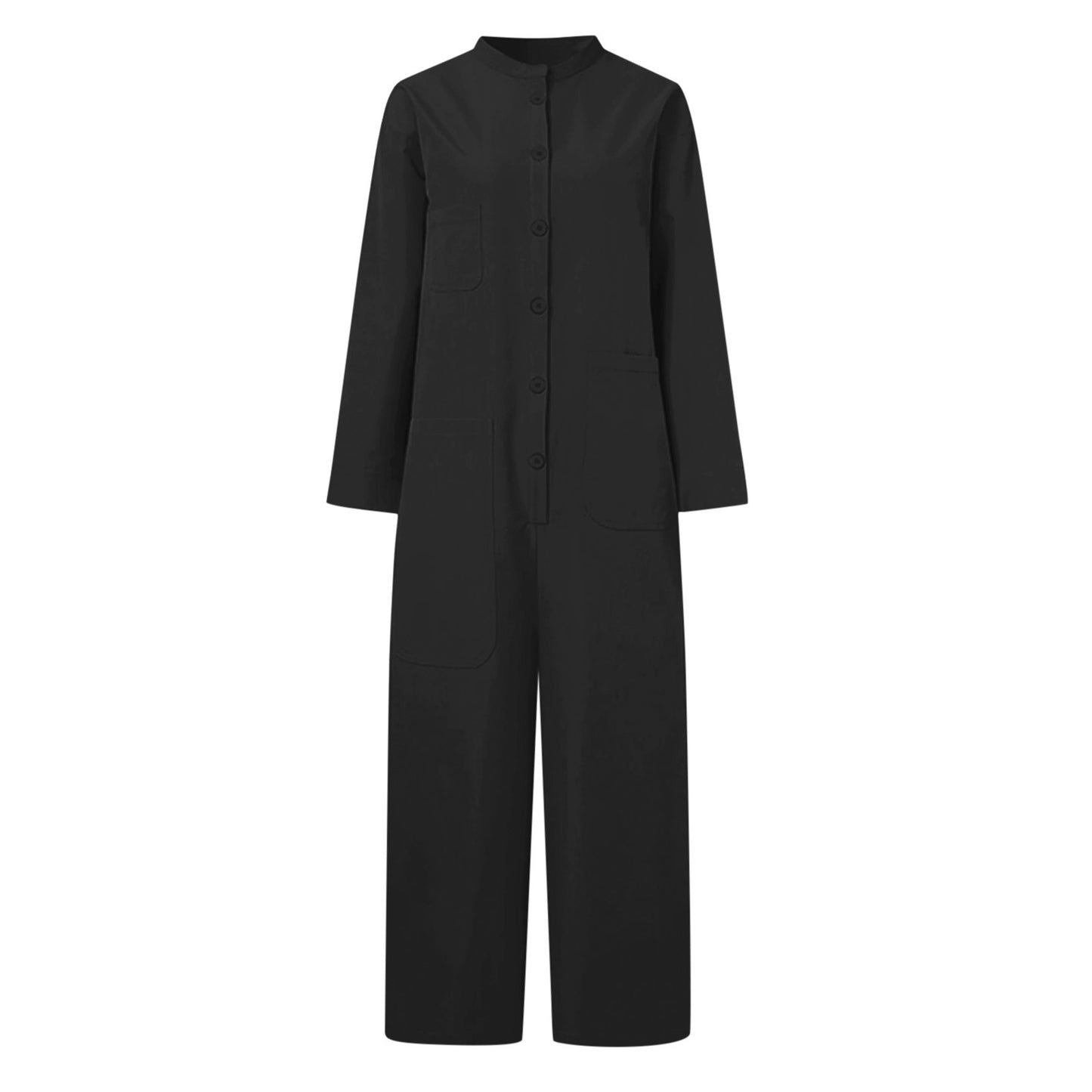 Women's Casual Jumpsuit with Oversized Pockets and Button Closure Ivyshape