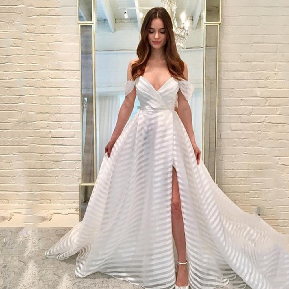 IvyShape | Sheer White Deep V Gown with Train