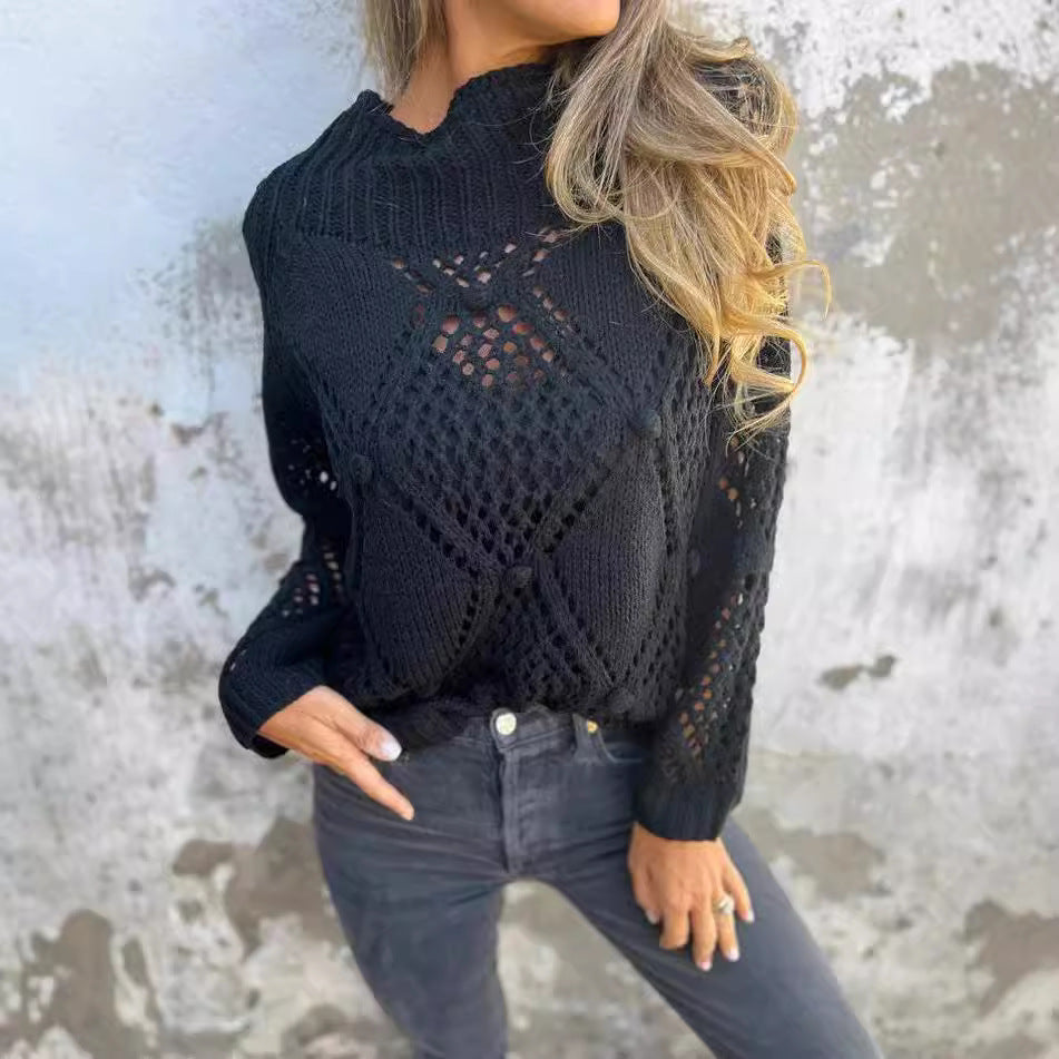 Women's chunky knit jumper with romantic mesh details Ivyshape
