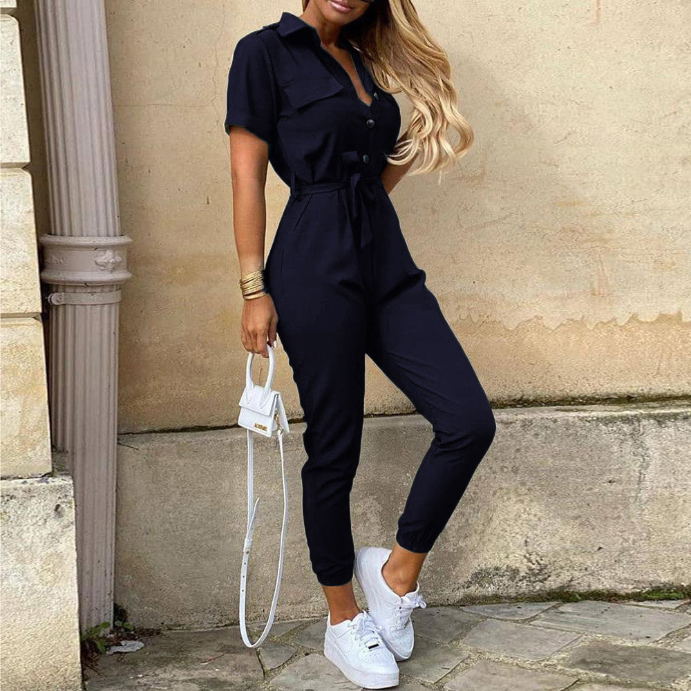 Women's casual jumpsuit with tailored cut and continuous button placket Ivyshape