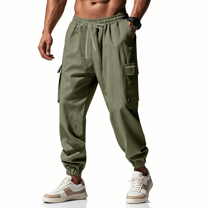 Men's cargo pants with multiple practical side pockets and elastic waistband Ivyshape