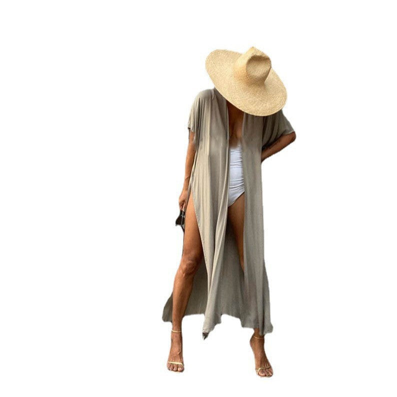 Ladies Stylish Beach Cover-Up with Deep V-Neck and Side Slits Ivyshape