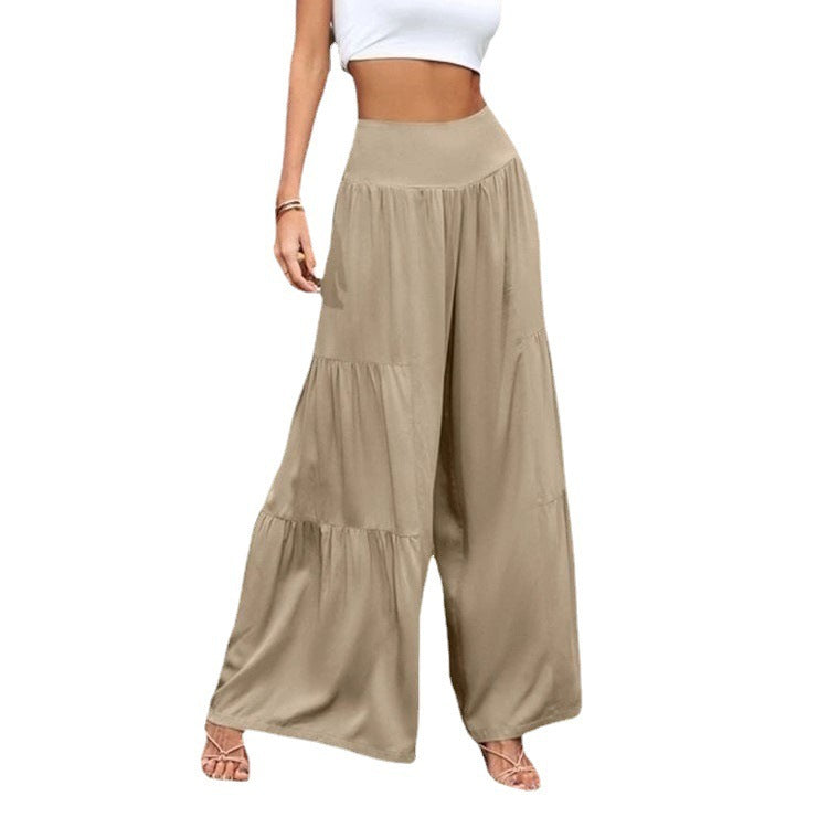 Women's wide-cut summer palazzo pants with high waist and pleated details Ivyshape