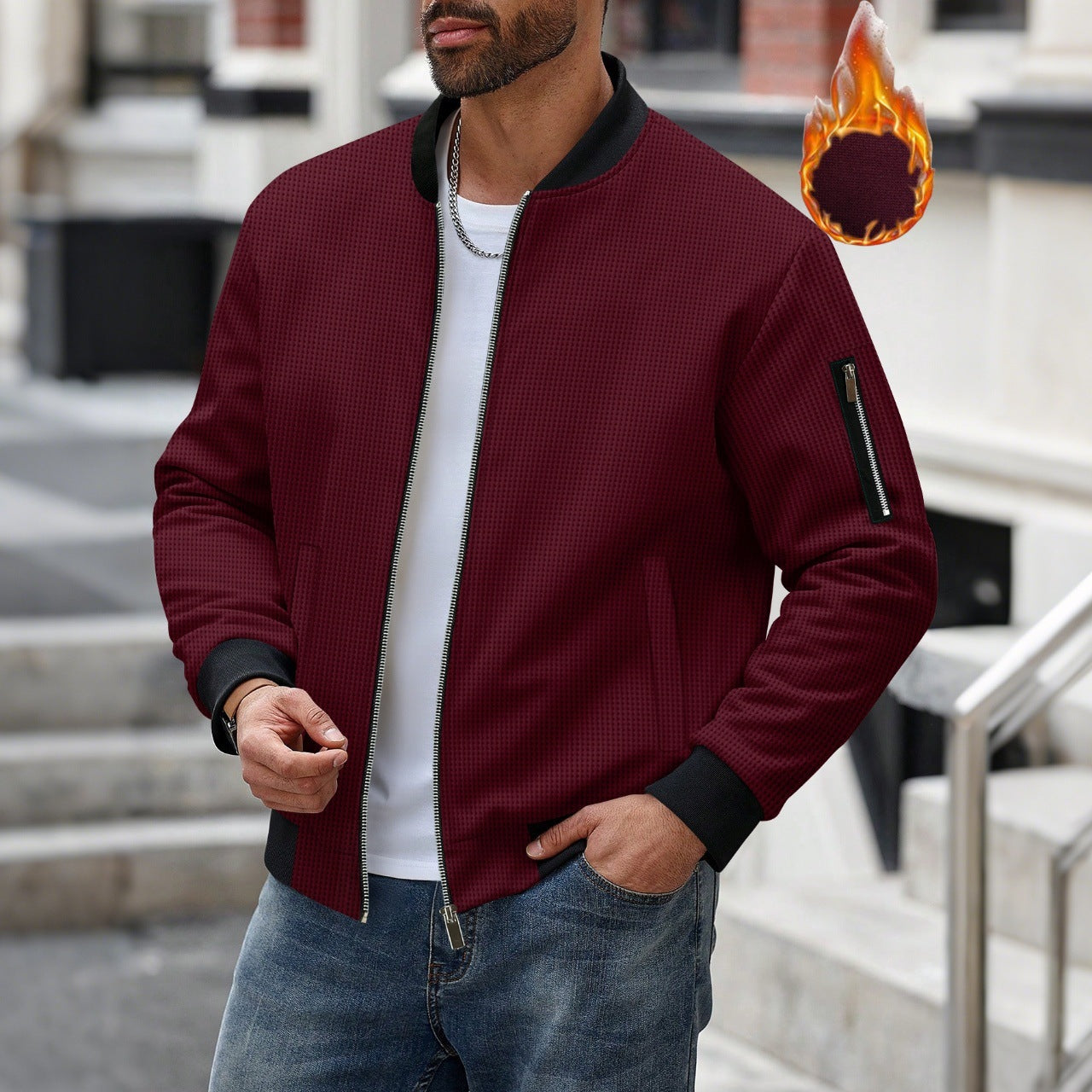 Men's sporty bomber jacket with zipper and textured design Ivyshape