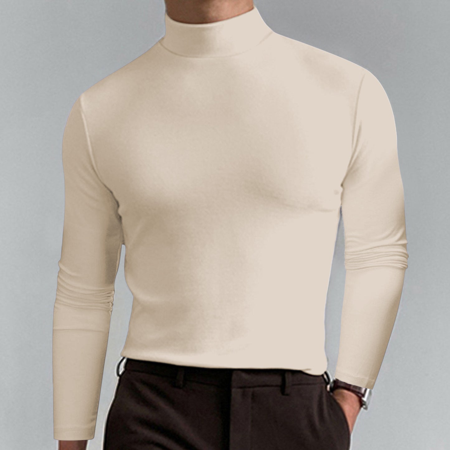 Men's High-Quality Turtleneck Sweater Made from Fine Cotton Blend Ivyshape