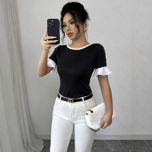 Women Elegant Ruffle Sleeve Top Ivyshape
