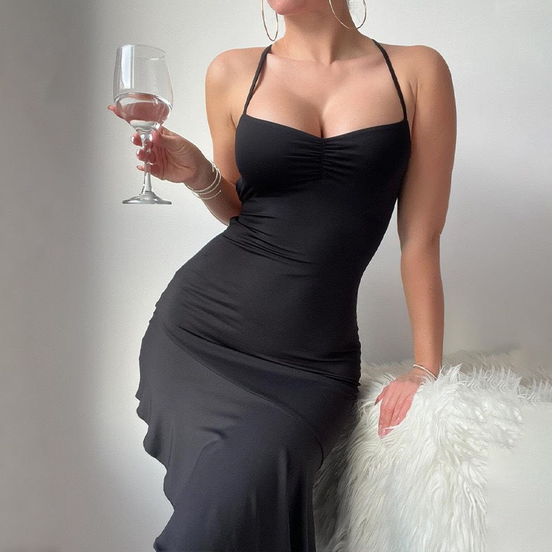 Women Elegant Wrap Dress with Asymmetrical Hem and Gatherings Ivyshape