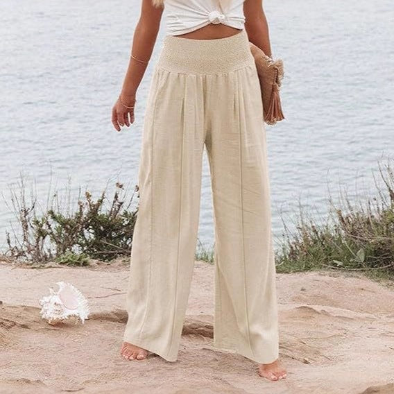 Ladies wide and elegant Palazzo pants with high waistband and pleats Ivyshape