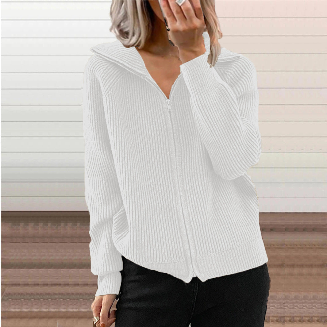 Ivyshape | Striped Revers Zipper Cardigan