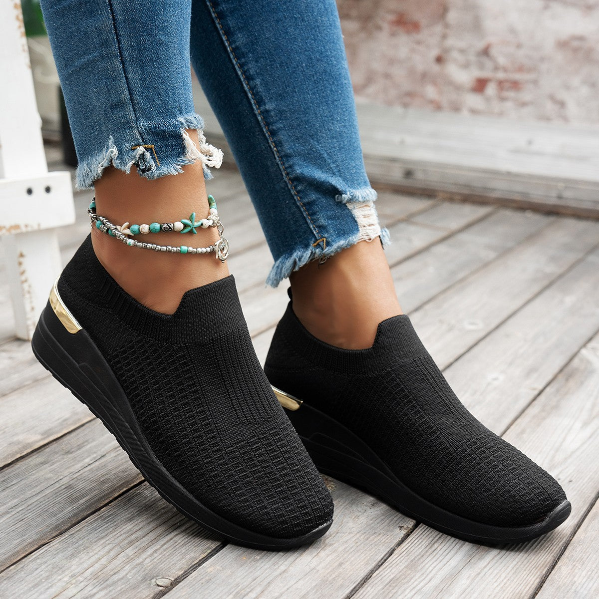 Women's Comfortable Slip-On Wedge Shoes with Elastic Upper Ivyshape