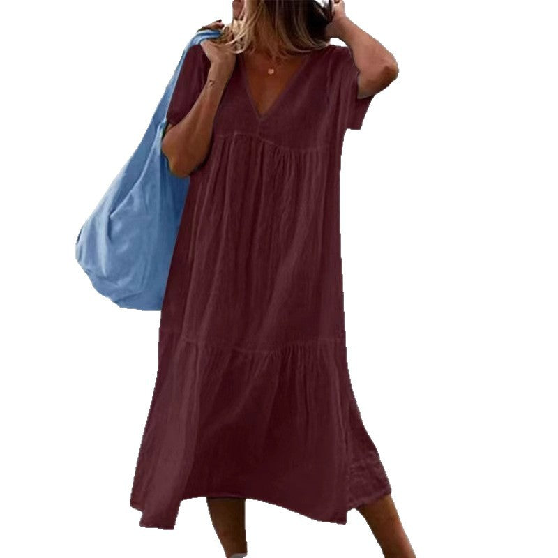 Ladies airy summer dress with V-neck and voluminous skirt Ivyshape