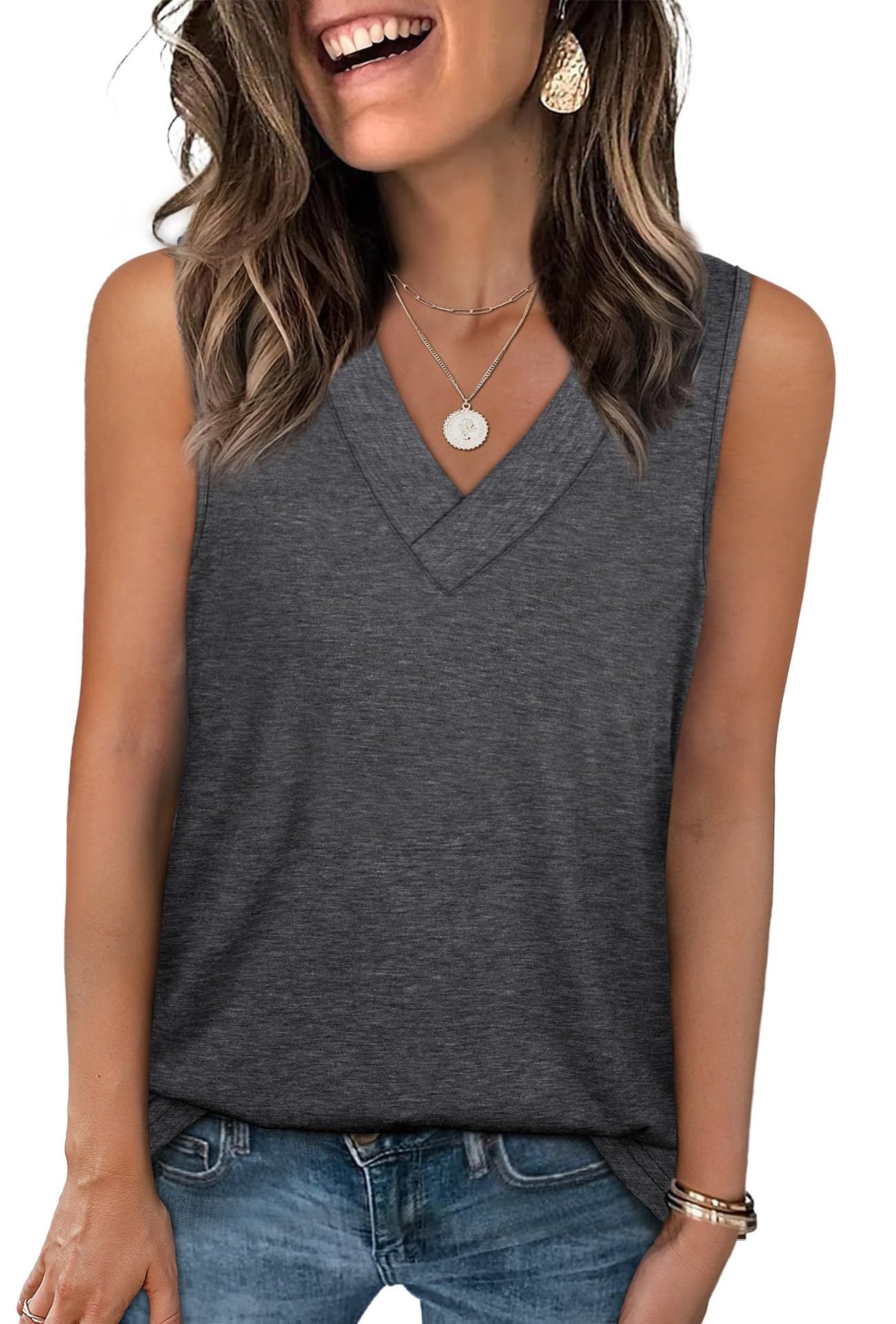 Ladies Relaxed Fit V-Neck Tank Top Ivyshape